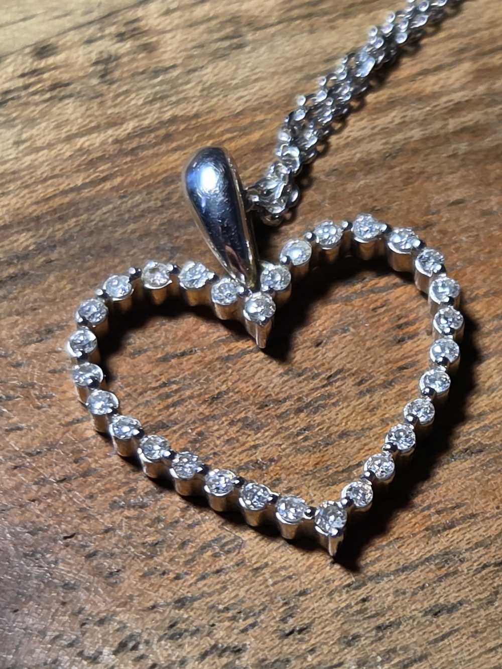 Silver Heart Pendant Necklace with Clear Stones